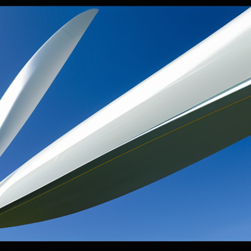 Wind Turbine Blade Close-up**

"Close-up of a modern wind turbine blade made of composite materials, showcasing its aerodynamic airfoil shape, sunlight reflecting off the smooth, coated surface, emphasizing the innovative material science, fully clothed, safe for work, appropriate content, perfect anatomy, natural proportions, professional photography, high quality, daytime."

**